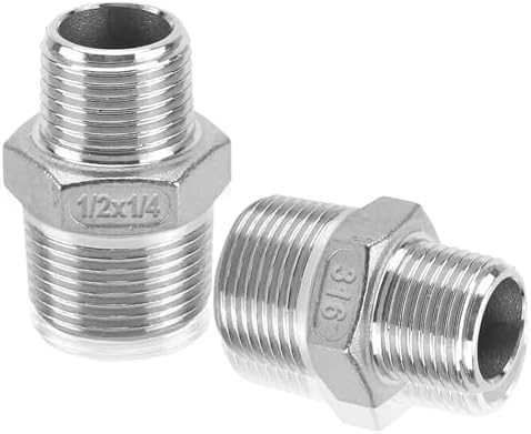 2-Pack 316 Stainless Steel Reducing Hex Nipple, 1/2" NPT Male x 1/4" NPT Male Pipe Fitting Adapter - Corrosion Resistant Reducer Connector for Plumbing, Hydraulic Systems (1/2" to 1/4")