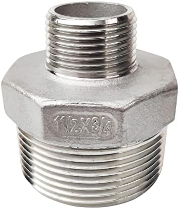 Male Hex Nipple Threaded Reducer Connector Pipe Fitting Adapter,Stainless Steel 304 NPT (1-1/2" x 3/4")