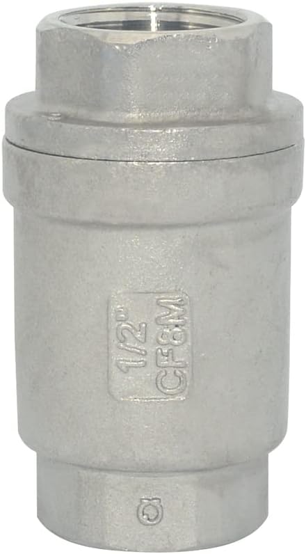 1/2" NPT Female WOG1000 Check Valve,Spring Loaded In-line Low Cracking Pressure,Stainless Steel SS316 CF8M