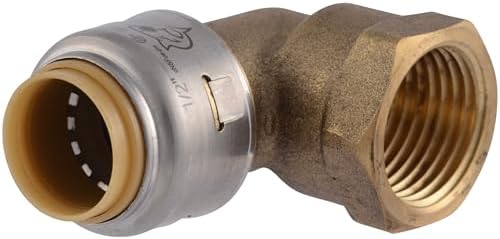 SharkBite Max 1/2 Inch x 1/2 Inch 90 Degree Female Adapter Elbow, Push to Connect Brass Plumbing Fitting, PEX Pipe, Copper, CPVC, PE-RT, HDPE, UR308A