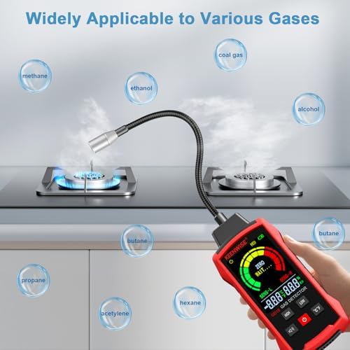 Natural Gas Detector, Gas Leak Detector with Audible & Visual Alarms, Gas Concentration Display, Locating Propane, Natural Gas, Combustible Gas Leak for Home and RV (Includes 3 Batteries)