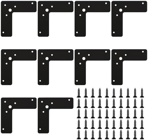Flat L Brackets, 10pcs Flat L Right Angle Brackets, Black Flat Mending Plates, Corner Brackets Flat Repair Plate Corner Braces, Corner Stealth Speed Brace Brackets, 4"×4"×1¼", Load 33 Lbs (L Type)