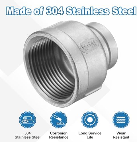 HARFINGTON Reducing Coupling 1-1/4"x3/4" NPT Female 304 Stainless Steel