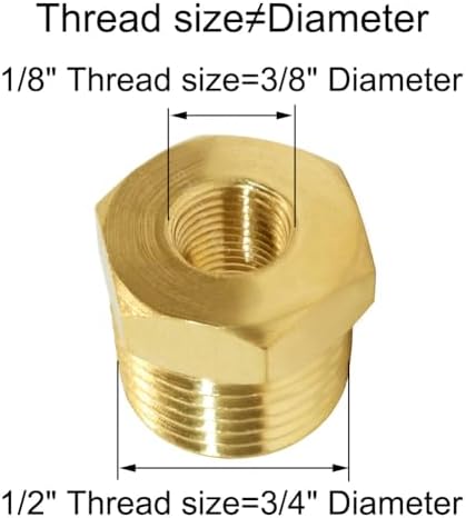 Joywayus 2Pcs Brass Reducing Hex Bushing 1/2" NPT Male to 1/8" NPT Female