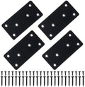 4 Pcs Flat Mending Plate, 1.9''x3.9'' Black Stainless Steel Metal Flat Straight Brace Bracket, Fixing Brace Joining Plates for Furniture, Wood, Shelves, Cabinet with 2 Different Lengths of Screws