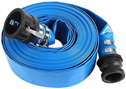 1.5" x 100FT Blue Discharge Hose with Camlock C and E Fittings, Reinforced PVC Lay Flat Backwash Hose Assembly, Weather and Burst Resistant, Ideal for Sump Pump Hose Pool Drain or Backwash