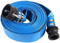 1.5" x 50FT Blue Discharge Hose with Camlock C and E Fittings, Reinforced PVC Lay Flat Backwash Hose Assembly, Weather and Burst Resistant, Ideal for Sump Pump Hose Pool Drain or Backwash