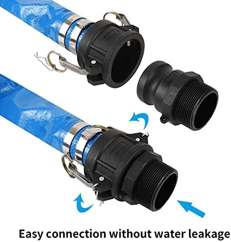 1.5" x 100FT Blue Discharge Hose with Camlock C and E Fittings, Reinforced PVC Lay Flat Backwash Hose Assembly, Weather and Burst Resistant, Ideal for Sump Pump Hose Pool Drain or Backwash