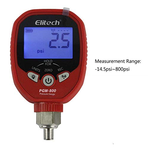 Elitech PGW-800 Wireless Digital High Pressure Gauge HVAC IP65 Waterproof -14.5~800 PSI 1/8'' NPT
