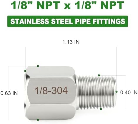 TAISHER 10PCS 304 Stainless Steel Pipe Fitting, New Reducer Adapter, 1/8" NPT Male x 1/8" NPT Female, Reducing Pipe Adapter Fitting