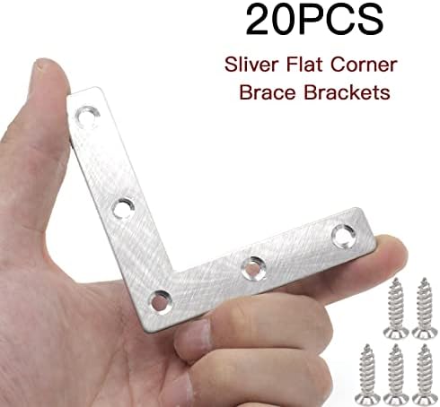 20-Pack Stainless Steel L-Shape Corner Brace 3.15x3.15Inch for Wood