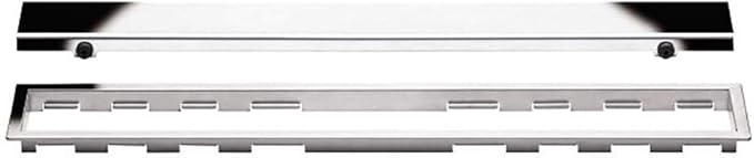 All-in-one Waterproof Linear Shower Drain Kit with 32 Inch Off-set Outlet Channel Body (KL1VO60E80) and Drain Grate Assembly (Cover) in Solid Design with Chrome Finish (KL1AR19EP80)