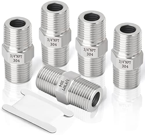 TAISHER 5PCS 304 Stainless Steel Hex Nipple, Pipe Fitting 3/4-Inch Male Pipe x 3/4-Inch Male Pipe