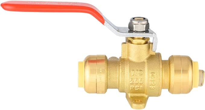 (Pack of 2) EFIELD 1/2 Inch Push-Fit Full Port Drop Ear Brass Ball Valve with Drain, Disconnect Clip Tool, UPC Certified,(PF-VALVE070-2PCS)