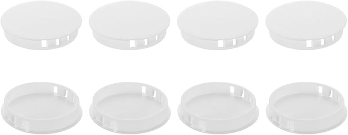 uxcell 8Pcs Plastic Hole Plugs, 60mm(2-3/8") Flush Type Panel Plugs, Round Snap Knockout Locking Plugs for Furniture Insert End Caps Panels, White