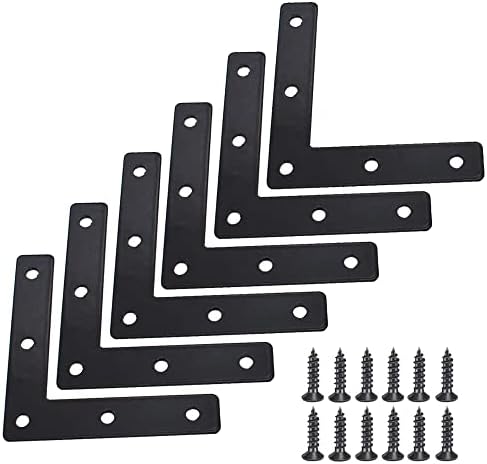 20 Pcs Black Flat Corner Brace Brackets,80mmx80mm Metal Right Angle Corner Brace L Shaped Brackets,Mending Plate Bracket with Screws
