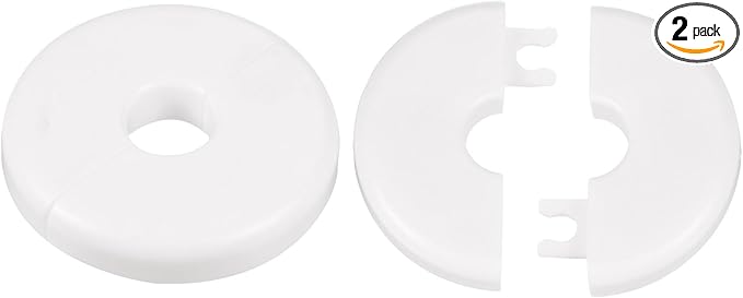 HARFINGTON 2pcs Wall Split Flange 11mm/0.4" Self-Adhesive Plumbing Cover Plates ABS Plastic Round Escutcheon Plate Buckle Design for Water Pipe Bathroom Kitchen Decoration, White