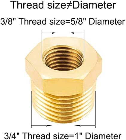 Joywayus 5Pcs Brass Reducing Hex Bushing 3/4" NPT Male to 3/8" NPT Female