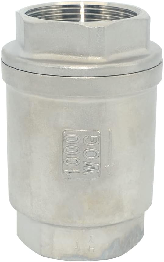 NPT Female WOG1000 Check Valve,Vertical Check Valve,NPT Spring Loaded in-line Low Cracking Pressure,Stainless Steel SS316 CF8M (1-1/2")