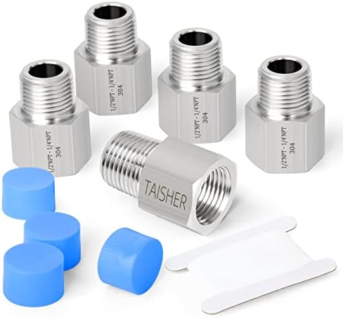 TAISHER 5PCS Forging of 304 Stainless Steel Fitting, Reducer Adapter, 1/4-Inch Male Pipe x 1/2-Inch Female Pipe
