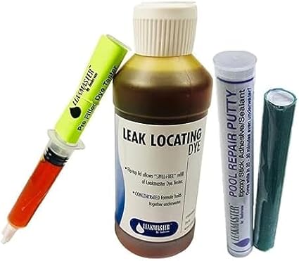 Pool Leak Detection Dye Kit for Leakmaster Anderson Manufacturing - DIY Swimming Pool Leak Detector w/ Pool Dye Syringe, Yellow Dye Refill Bottle & White Cure Pool Putty -Pool Repair Kit (Bundle of 3)