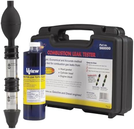 UView 560000 Automotive Combustion Leak Test Kit for Cylinder and Gaskets Heads and Gas/Diesel Engine Block Leaks, Dual-Chamber Tester Filters Alkaline Particles, 16oz Testing Fluid