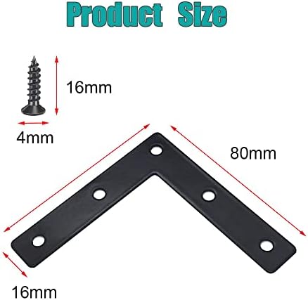 20 Pcs Black Flat Corner Brace Brackets,80mmx80mm Metal Right Angle Corner Brace L Shaped Brackets,Mending Plate Bracket with Screws