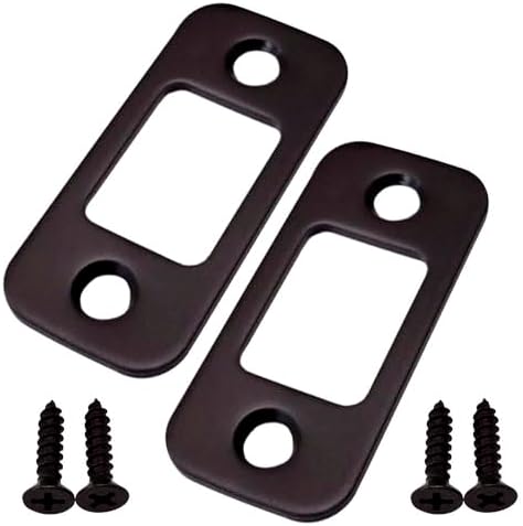 QCAA Solid Brass Deadbolt Strike Plate, Door Backplate, Round Corner, 1" x2-1/4", Oil-Rubbed Bronze(US10B), 2 Pack, Made in Taiwan