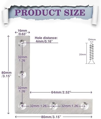 Alise L Flat Brackets for Wood,Corner Bracket Mending Plate,Brushed,10Pack
