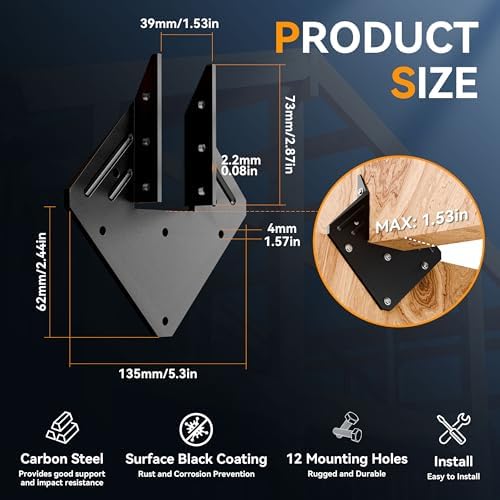 20 Pack Hurricane Ties, 18-Gauge Heavy Duty Joist Hangers, Galvanized Rafter Hurricane Clips, Rafter Brackets Fit 2X Truss to Rafter Connector, for Roofing Trusses Wood Timber Connectors