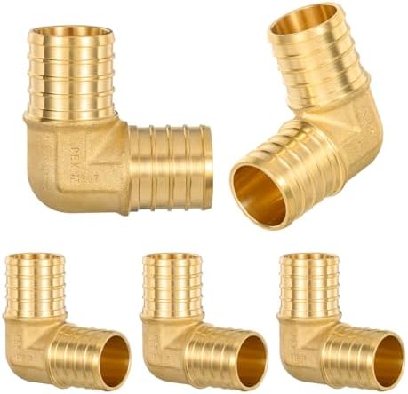 5 Pack ORIANSE 1" Elbow Heavy Duty Brass Barb PEX Fittings for for PEX-B Pipe with Copper Ring Connection in Plumbing Jobs,Lead-Free Brass NSF/ANSI 61 NSF 372 Certificate, ASTM F1807 Certified
