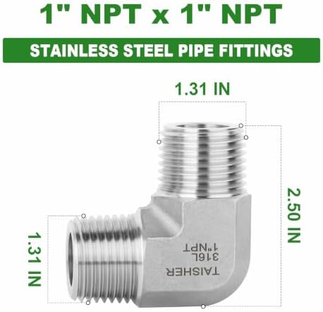 TAISHER 1pcs Forged 316L SS 90 Degree Elbow,1"NPT Male Pipe Connector