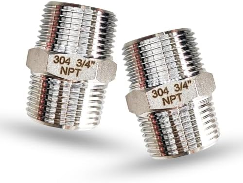 3/4" NPT Stainless Steel Hex Nipple, 2PCS Male to Male Pipe Fitting Adapter