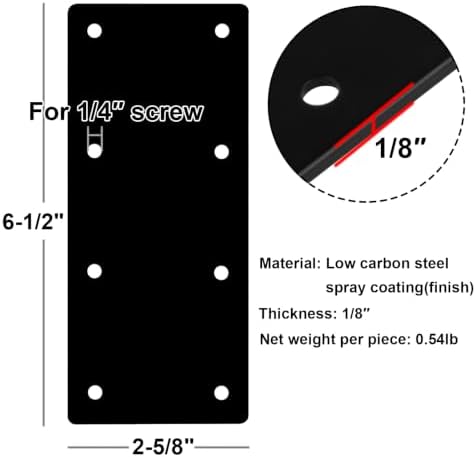 6 Pcs Black Flat Straight Mending Plate, 6-1/2" x 2-5/8" Steel Bracket