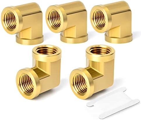 TAISHER 5pcs 90 Degree Barstock Street Elbow, 1/4 Inch NPT Female Pipe to 1/4 Inch NPT Female Brass Pipe Fitting