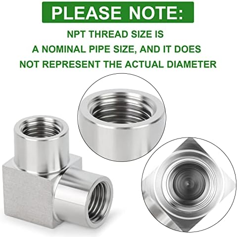 TAISHER 2PCS 304 Stainless Steel Square 90 Degree Barstock Street Elbow, 3/8 Inch NPT Female Pipe to 3/8 Inch NPT Female 304 Stainless Pipe Fitting