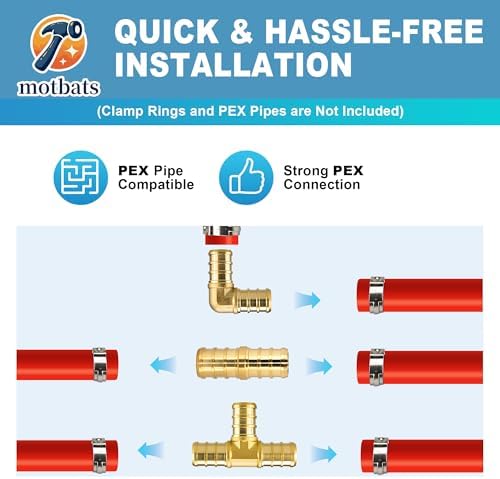 30 Pack 1/2" Pex Fittings Set, 10 Pcs Each Elbow,Tee and Coupling,Heavy-Duty Brass Crimp Fittings for PEX Pipes with Leak-Resistant Construction