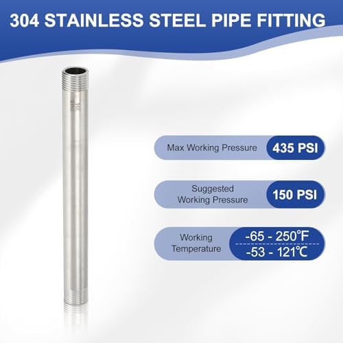 PATIKIL 304 Stainless Steel Pipe Fitting, 2 Pack 1/2" BSP Male x 1/2" BSP Male Threaded 8" Length Nipple Cast Pipe for Extending Piping, Silver