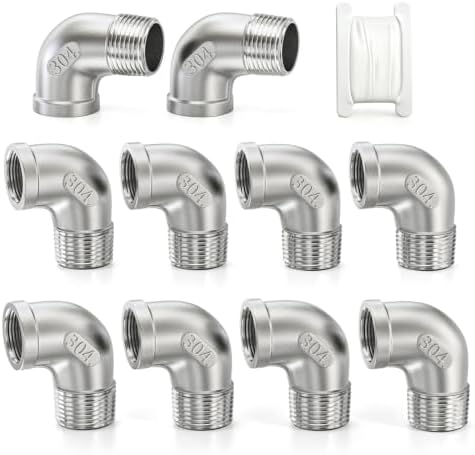 TAISHER 10PCS 304 Stainless Steel 90 Degree elbow,3/8 Inch NPT Male Pipe to 3/8 Inch NPT Female 304 Stainless Pipe Fitting