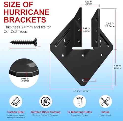 Hurricane Ties for Rafters, 10 Pack, Black-Plated Steel