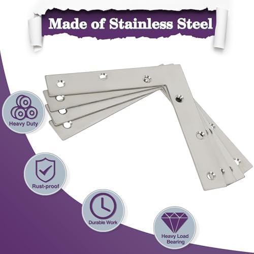 Alise 6x6 Inch L Flat Brackets for Wood,Corner Bracket Mending Plate,8Pack