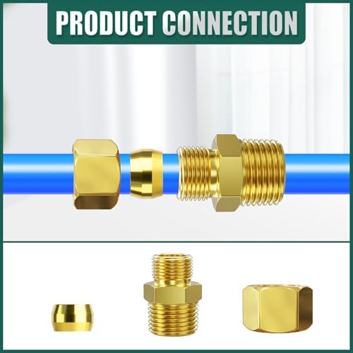 10PCS Brass Compression Tube Fitting, 1/4" OD x 1/4" NPT Male