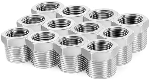 ChillWaves 304 Stainless Steel Pipe Fitting, Reducer Hex Bushing 1/2" NPT Male x 1/4" NPT Female Thread Adapter(12-PACK)