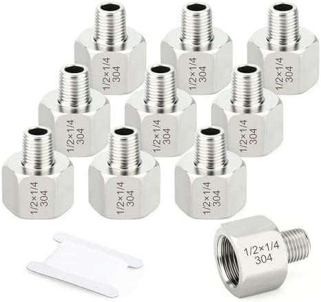 TAISHER 10PCS 304 Stainless Steel Pipe Fitting, New Reducer Adapter, 1/4" NPT Male x 1/2" NPT Female, Reducing Pipe Adapter Fitting