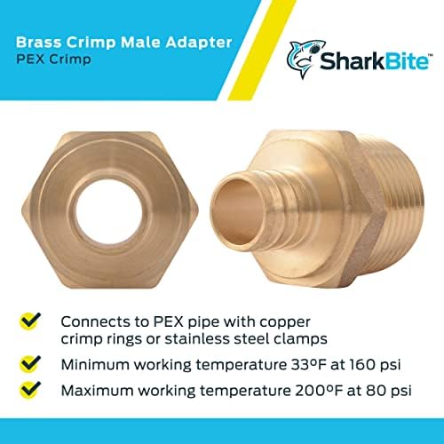 SharkBite 3/4 x 1 Inch Crimp MNPT Male Adapter, Brass Plumbing Fitting, PEX Pipe, Copper, UC139LFA