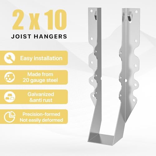 20 pcs 2x10 Joist Hanger,LU210 18 Gauge Double Shear Face Mount Joist Hanger,Hurricane Ties for Rafters Tie Brackets Great for Floor Deck and Ceiling Joists