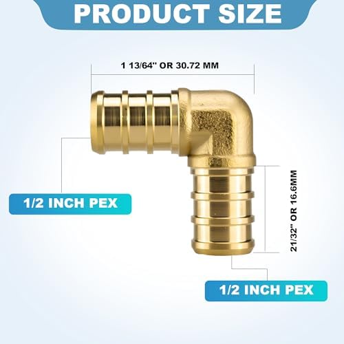 25 Pack 1/2"PEX Fittings,1/2" Pex 90 Degree Elbow,Heavy-Duty Brass Crimp Fittings for PEX Pipes with Leak-Resistant Brass Fitting for PEX Tubing Pipe,PEX Piple Plumbing