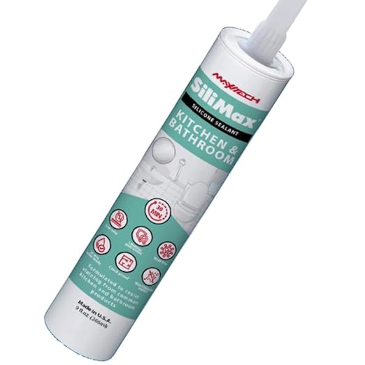 Kitchen & Bathroom Silicone Caulk– Clear Silicone Sealant Waterproof for Sinks, Tubs, Shower Seal & Toilet Seal – Crack-Proof, Quick-Dry Formula Silicone Caulking, 9.5 oz (1 Pack, 1, Count)