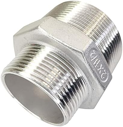 Male Hex Nipple Threaded Reducer Connector Pipe Fitting Adapter,Stainless Steel 304 NPT (2" x 1-1/2")