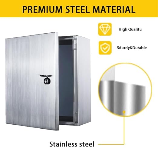 MJ-Box Steel Electrical Enclosure Box 12 x 12 x 8'' 304 Stainless Steel Electrical Enclosure IP66 Waterproof & Dustproof Outdoor/Indoor NEMA 4X Stainless Steel Enclosure